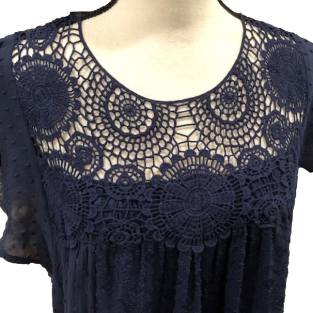 𝅺Daniel Rainn Navy Flutter Sleeve Lace Babydoll Dress, Size Medium - Picture 5 of 16